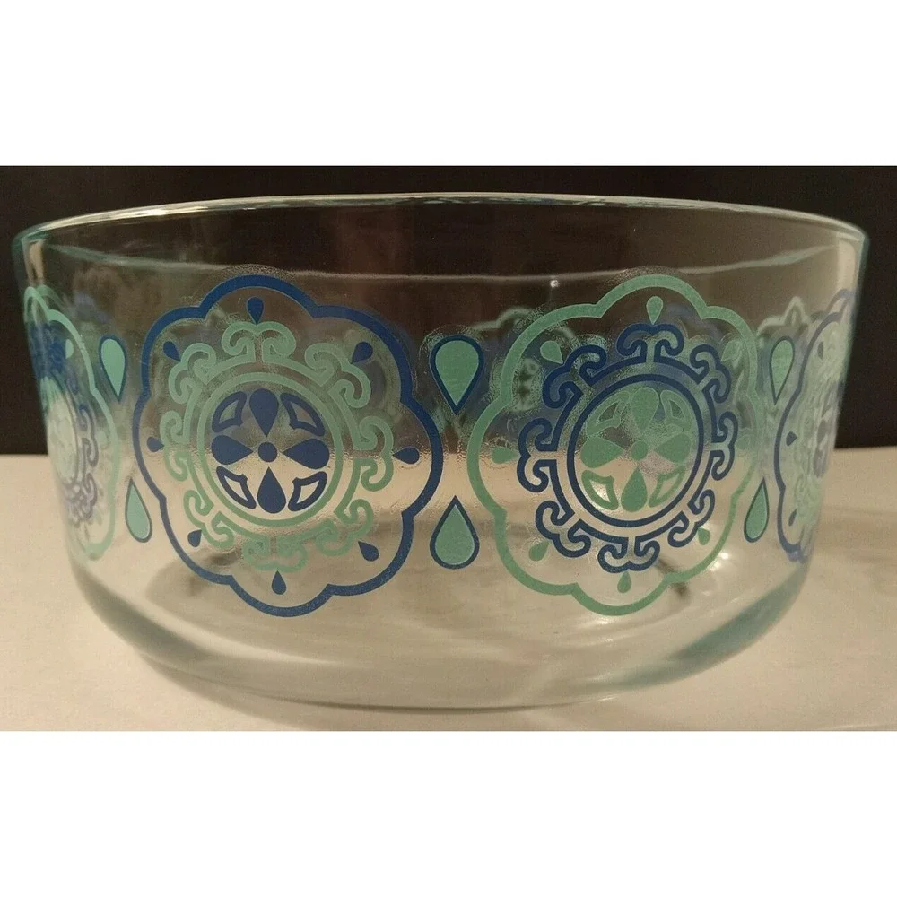 Vintage MCM Pyrex 1 Quart Blue Teal Pinwheel floral Mixing Bowl 7201 no lid